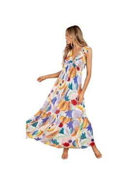 Oliphant 🌹Women's Multicolor Printed Maxi Dress - Bright Abstract Floral
